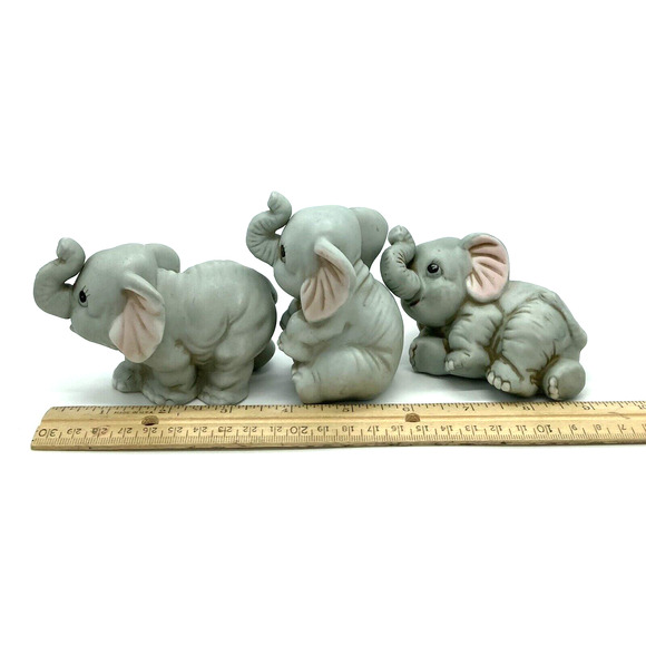 Homco Home Interiors 3 Baby Elephant Porcelain Figurines Item 1400 Retired - Picture 6 of 6
